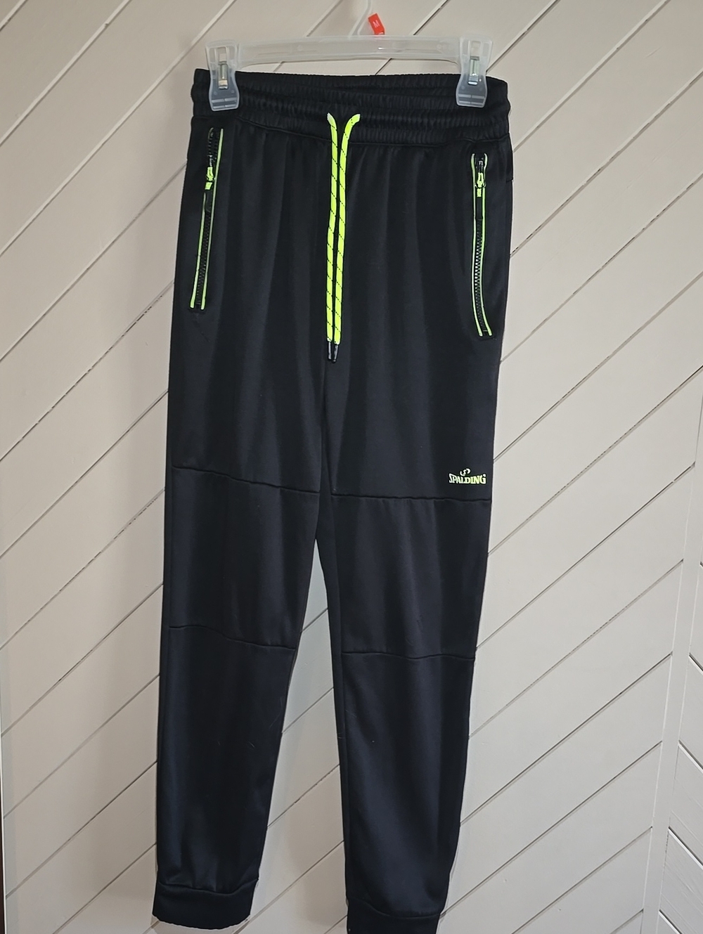 Boys Spalding Black Joggers with Neon Lime Accents